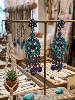 Bohemian Turquoise Lampwork Earrings